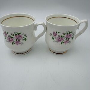 Daffodil‎ Fine Bone China Tea Cups Set Pink Roses Gold Trim Vintage